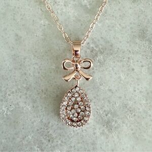 BIRMA BIJOUX Crystal Rose Gold Bow Pendant Necklace NWT gift 18”